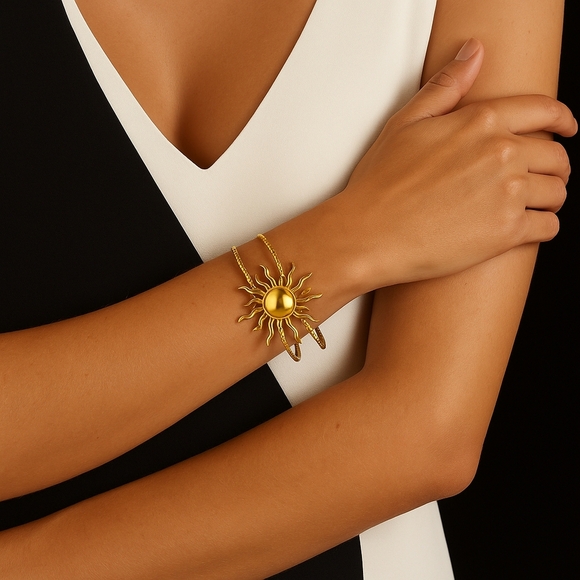 🆕 Boho Chic 18K Gold Plated Sunburst Open Cuff Bracelet Statement Jewelry - Picture 3 of 10